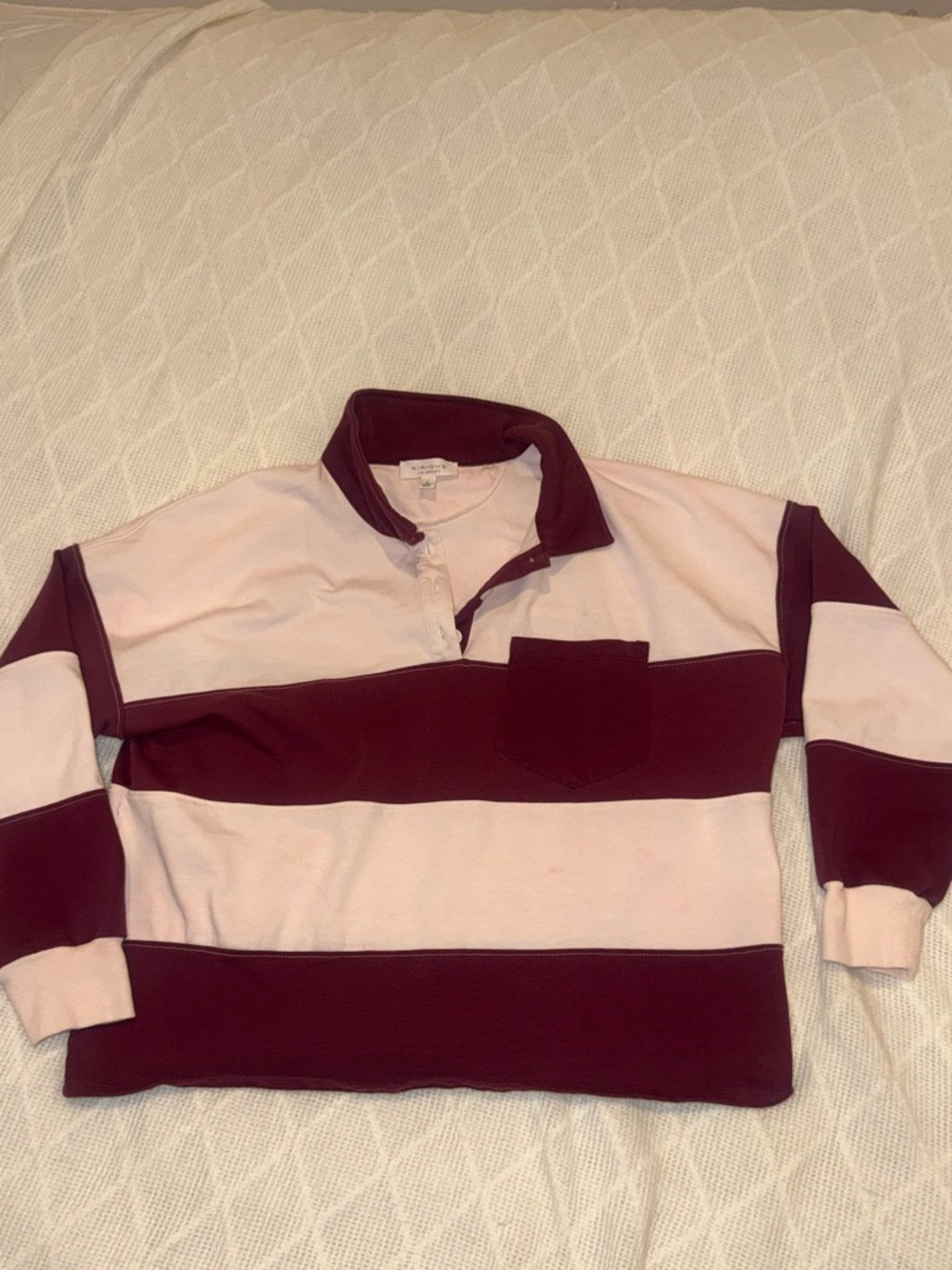 Striped Long Sleeve Rugby Tee - Pink & Burgundy